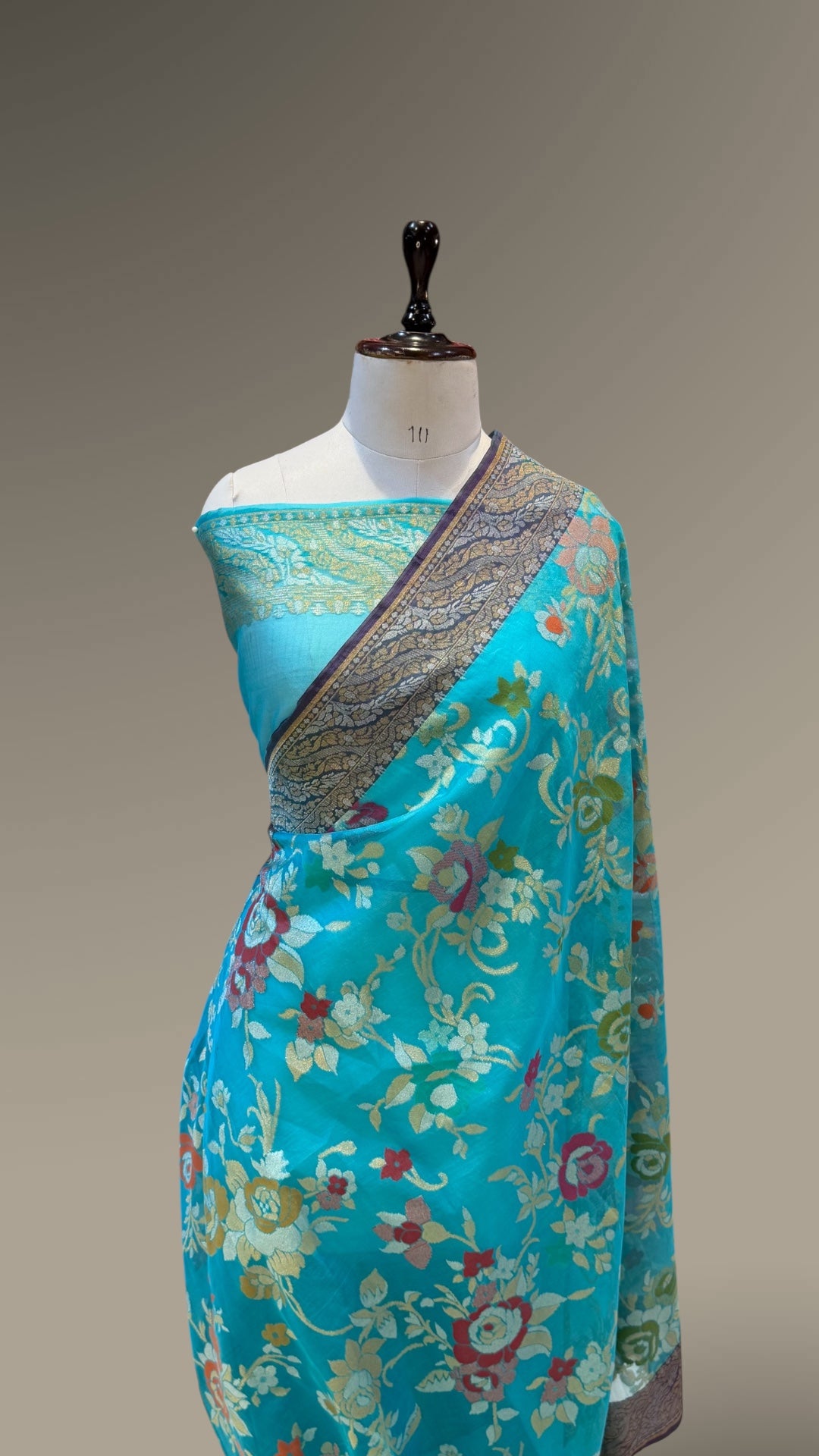 Sky Blue Pure Handloom Banarasi Ektara Kora Jamdani Saree