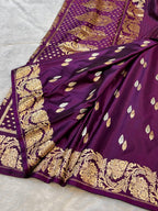Purple Banarasi Soft Meenakari Mashru Silk Partywear Saree
