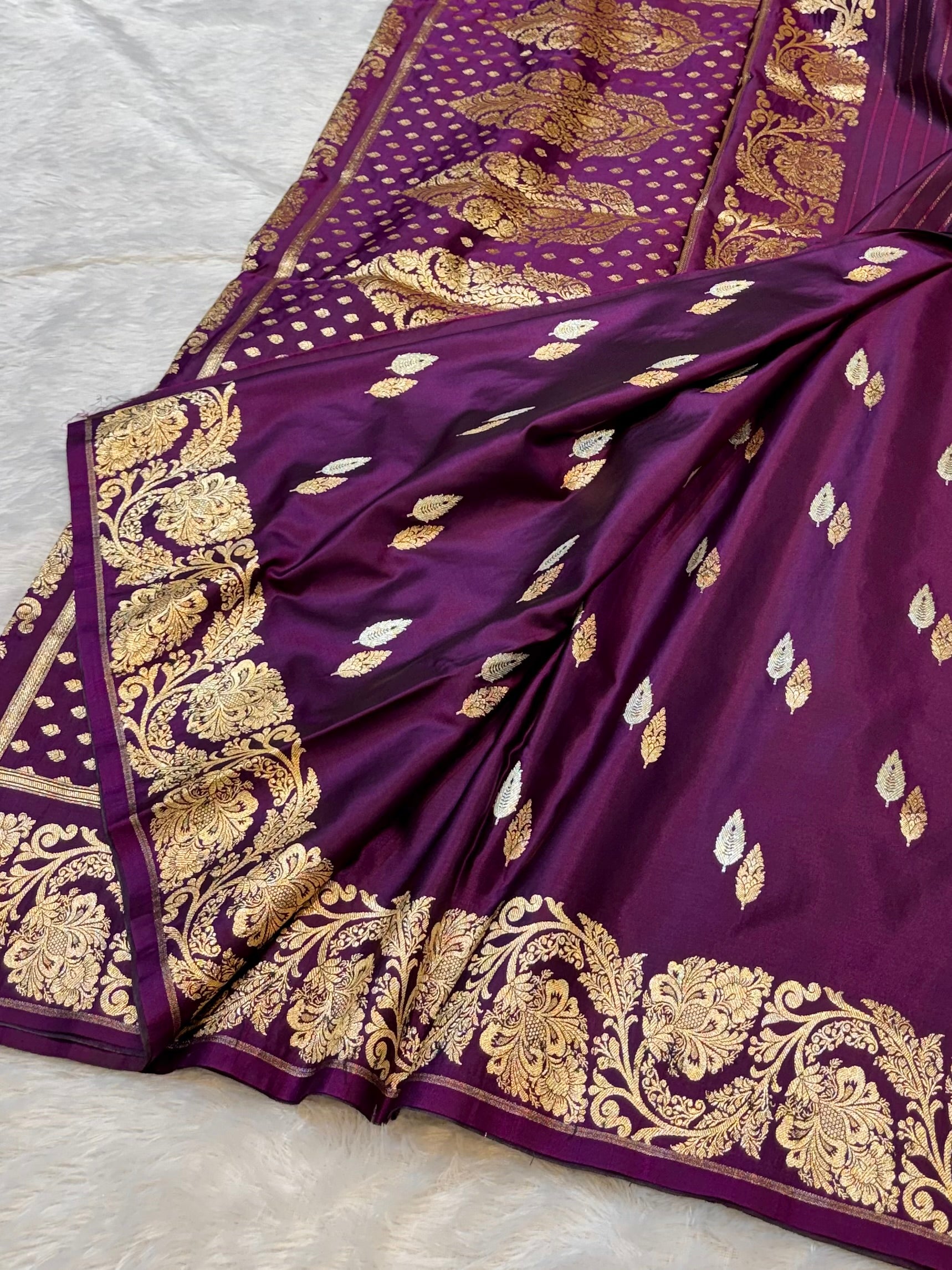 Purple Banarasi Soft Meenakari Mashru Silk Partywear Saree