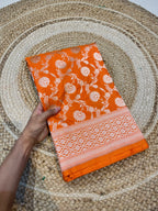 Prebook | Fanta Orange 100% Pure Banarasi Katan Silk Saree