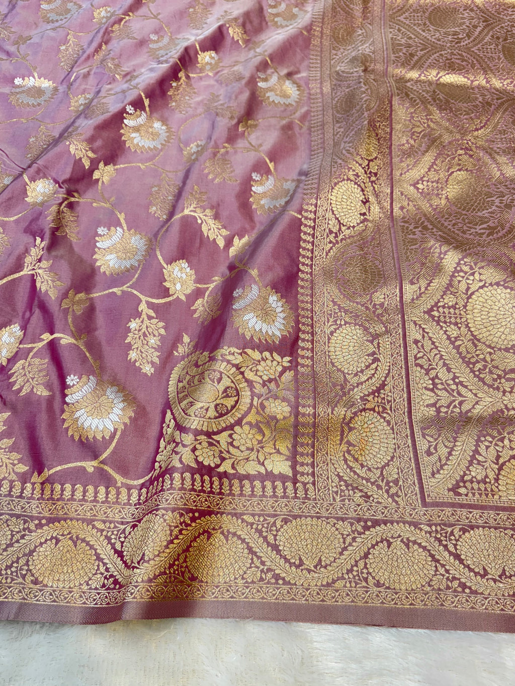 Dusty Pink Banarasi SemiKatan Silk Partywear Saree