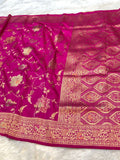 Magenta Pink Banarasi SemiKatan Silk Partywear Saree