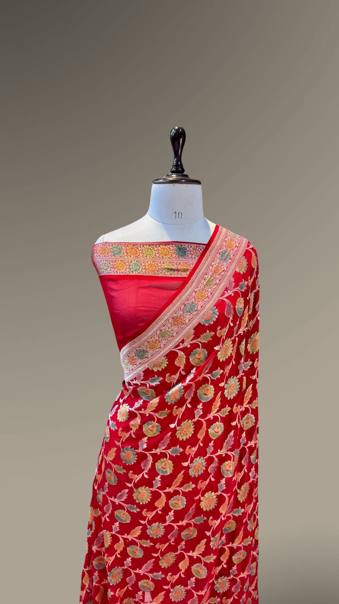 Red 100% Pure Banarasi Khaddi Georgette Meenakari Saree