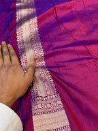 Dual Shade Red-Blue 100% Pure Banarasi Katan Silk Meenakari Sareee
