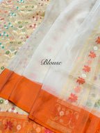 Prebook | Half White 100% Pure Ektara Banarasi Kora Jamdani Saree