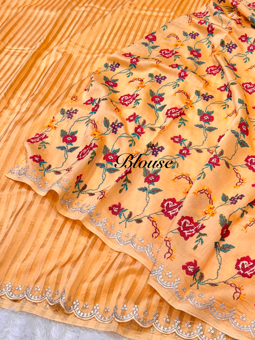 Peach 100% Pure Handloom Mul Cotton Stripes Tissue Silk Partywear Banarasi Embroidery Lightweight Sarees