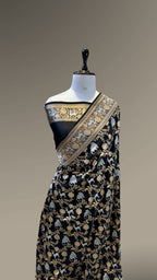Jet Black 100% Pure Banarasi Katan Silk Meenakari Saree
