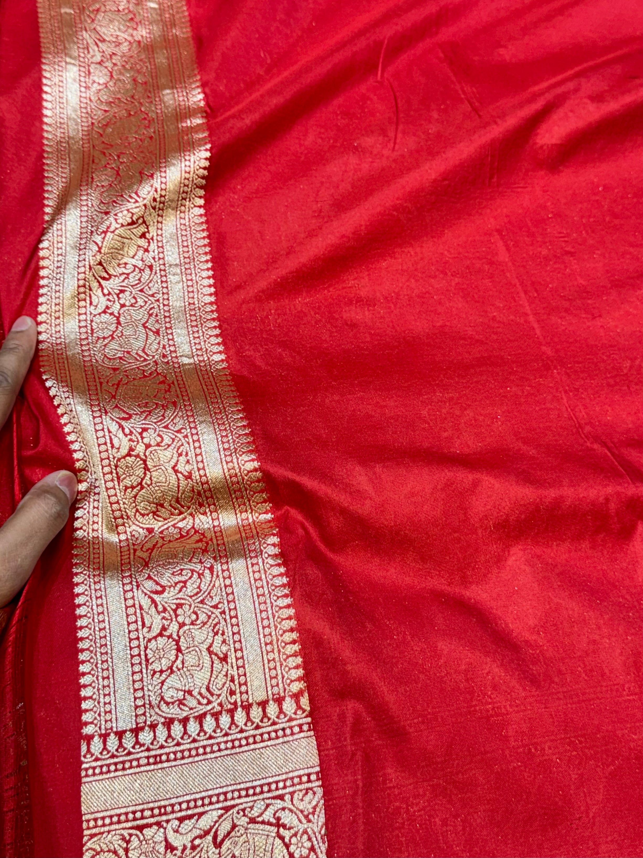 Bridal Red 100% Pure Banarasi Katan Silk Brocade Saree