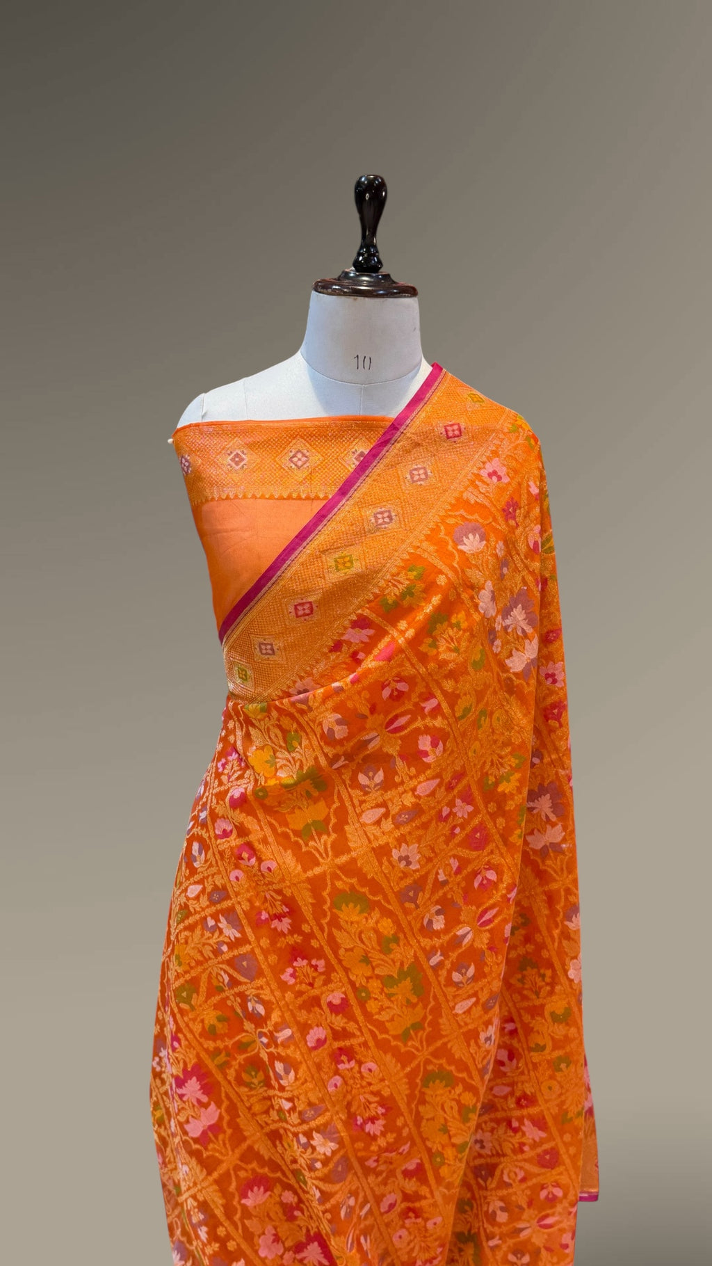 Prebook | Fanta Orange Pure Handloom Banarasi Ektara Kora Jamdani Saree