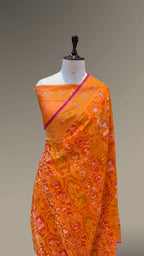 Prebook | Fanta Orange Pure Handloom Banarasi Ektara Kora Jamdani Saree
