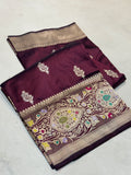 Coffee Brown 100% Pure Banaras Katan Silk Handloom Handwoven Pattu Saree