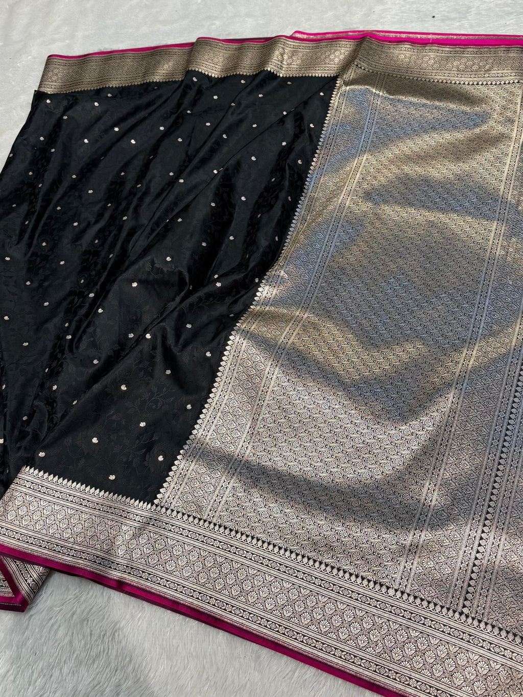 Black Banarasi Soft Mashru Silk Partywear Saree