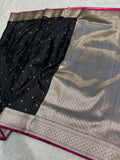 Black Banarasi Soft Mashru Silk Partywear Saree