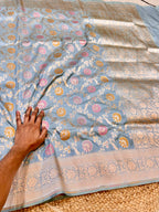 Powder Blue 100% Pure Banarasi Katan Silk Meenakari Saree