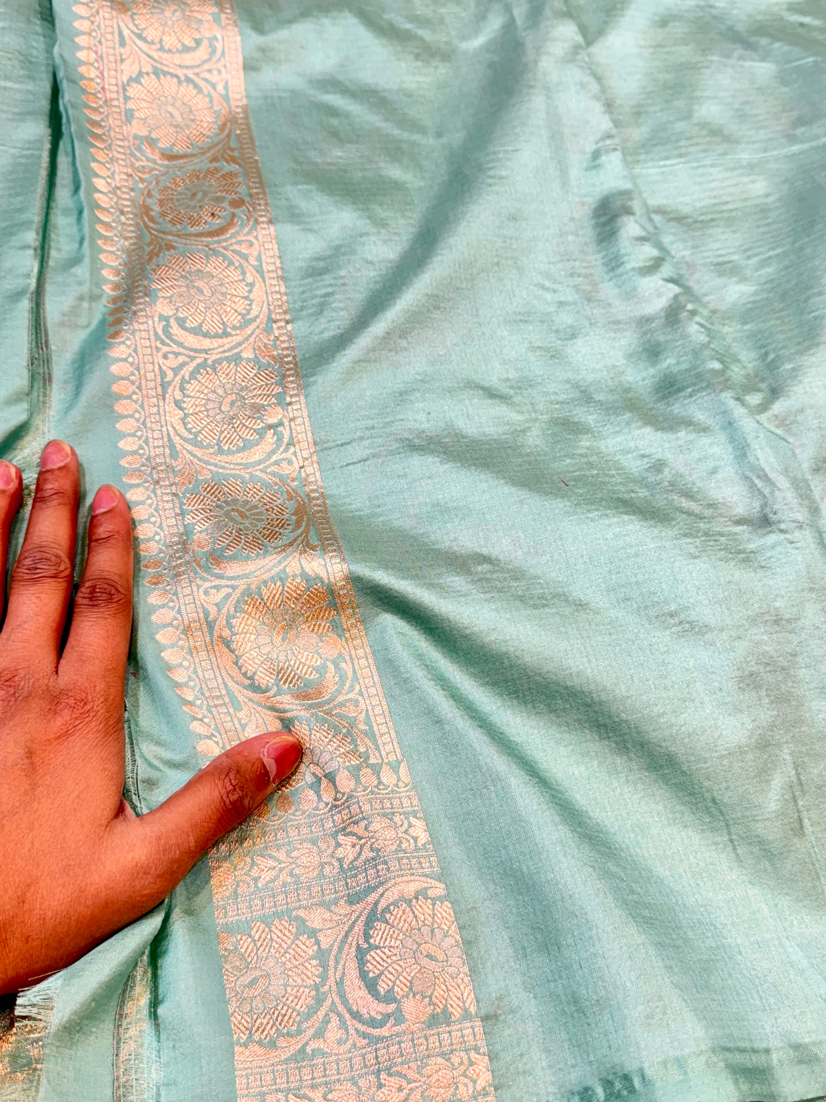 Sea Green 100% Pure Banaras Katan Silk Rangkaat Saree