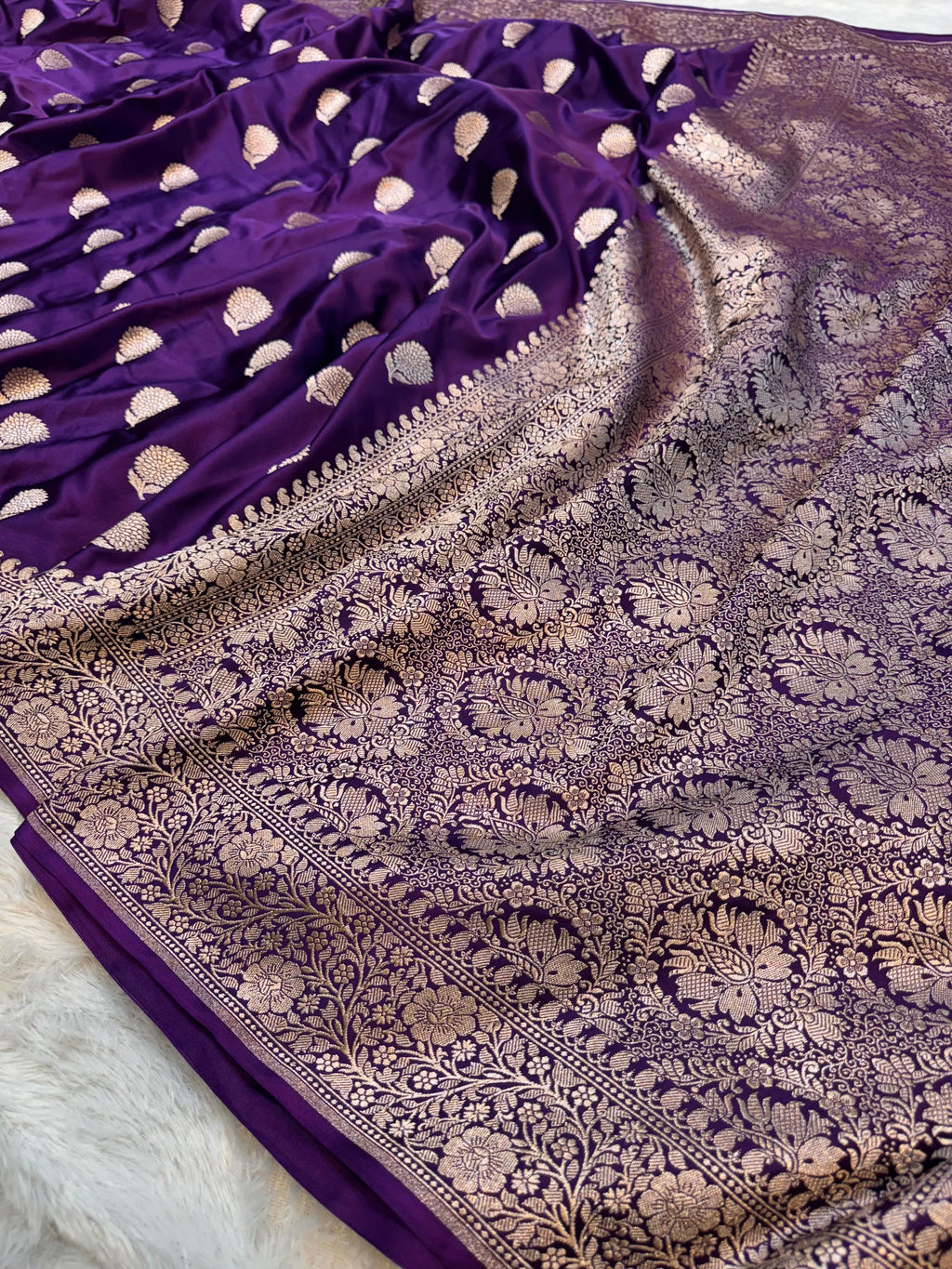Violet Purple Banarasi Soft Mashru Silk Partywear Saree