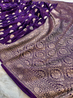 Violet Purple Banarasi Soft Mashru Silk Partywear Saree