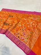 Fanta Orange 100% Pure Ektara Banarasi Kora Jamdani Saree