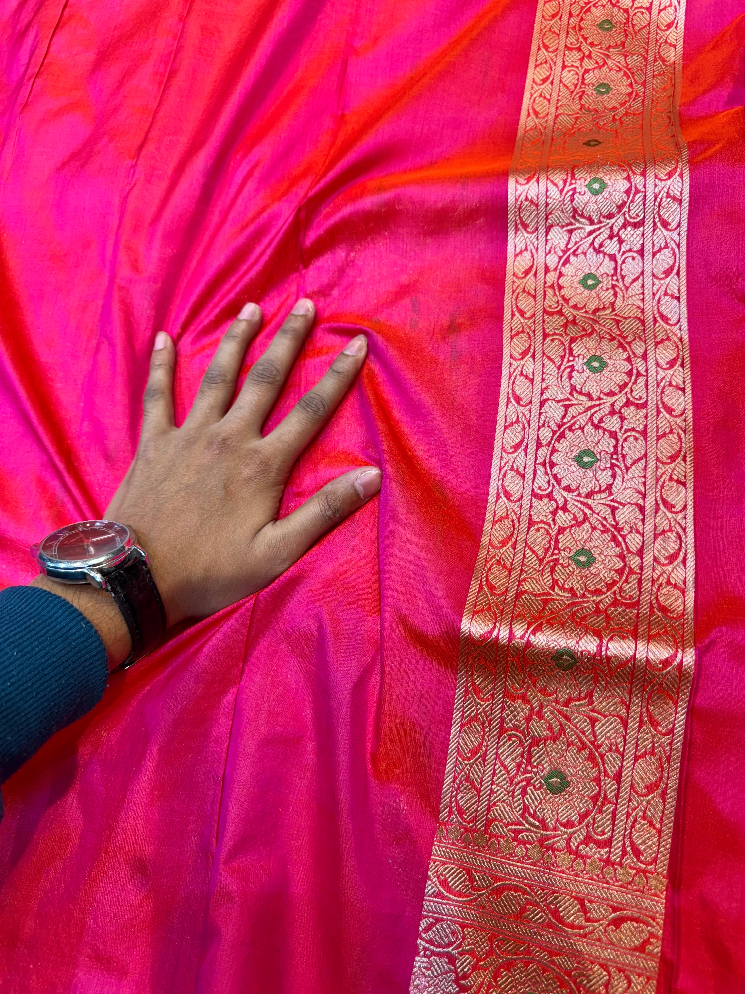 Dual Shade Pink 100% Pure Banarasi Katan Silk Meenakari Saree