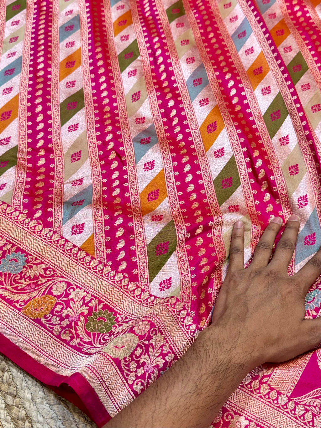 Rani Pink 100% Pure Banaras Katan Silk Rangkaat Saree