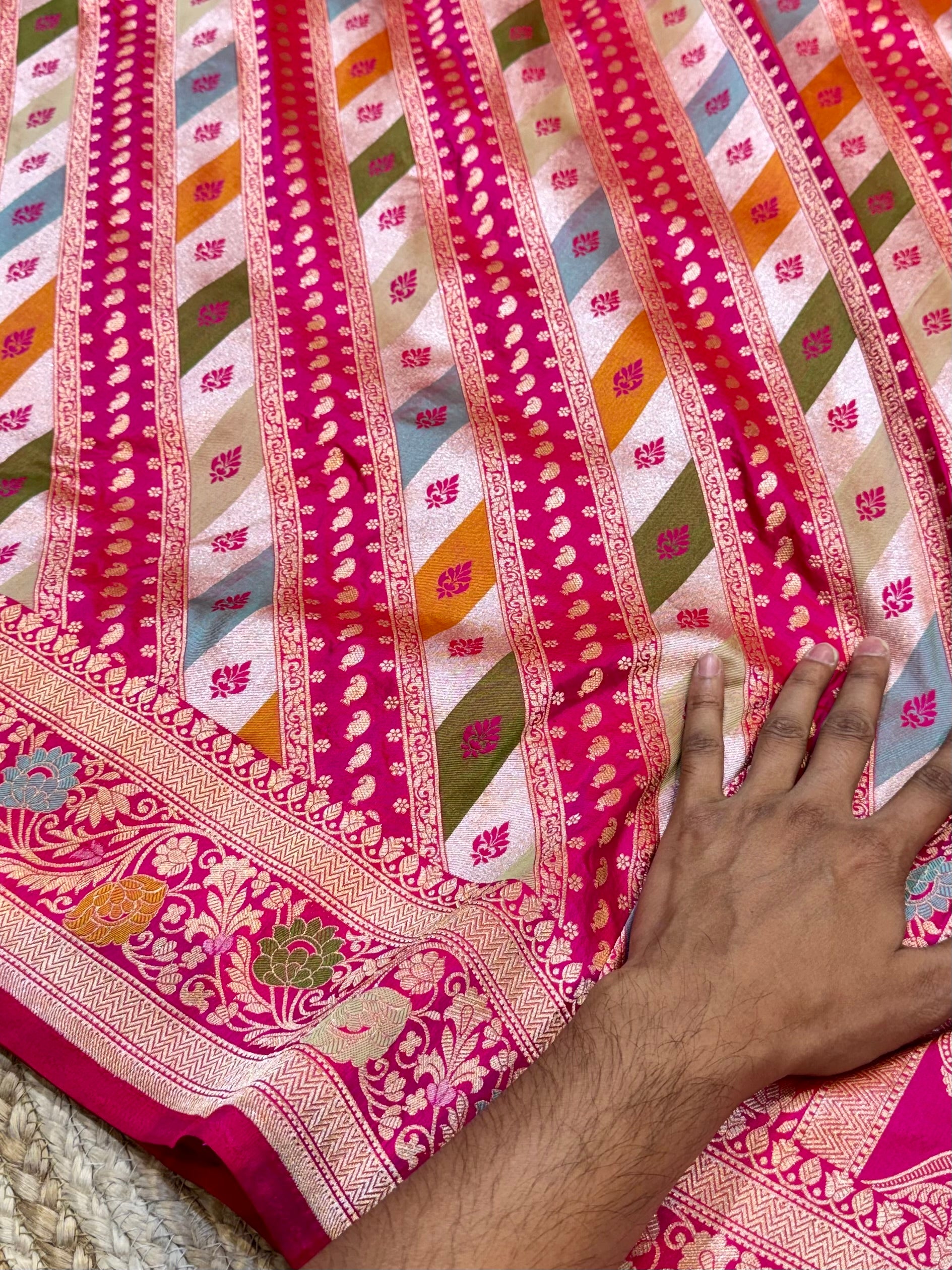 Rani Pink 100% Pure Banaras Katan Silk Rangkaat Saree