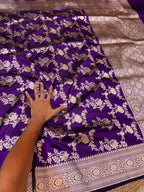 Violet Purple 100% Pure Banarasi Katan Silk Saree