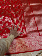 Red 100% Pure Banarasi Katan Silk Handloom Handwoven Pattu Saree