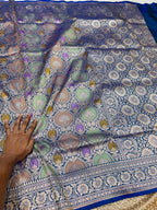 Dual Shade Peacock Blue 100% Exclusive Pure Banaras Katan Silk Rangkaat Saree