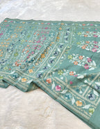 Prebook | Dusty Sea Blue 100% Pure Ektara Banarasi Cotton Jamdani Saree