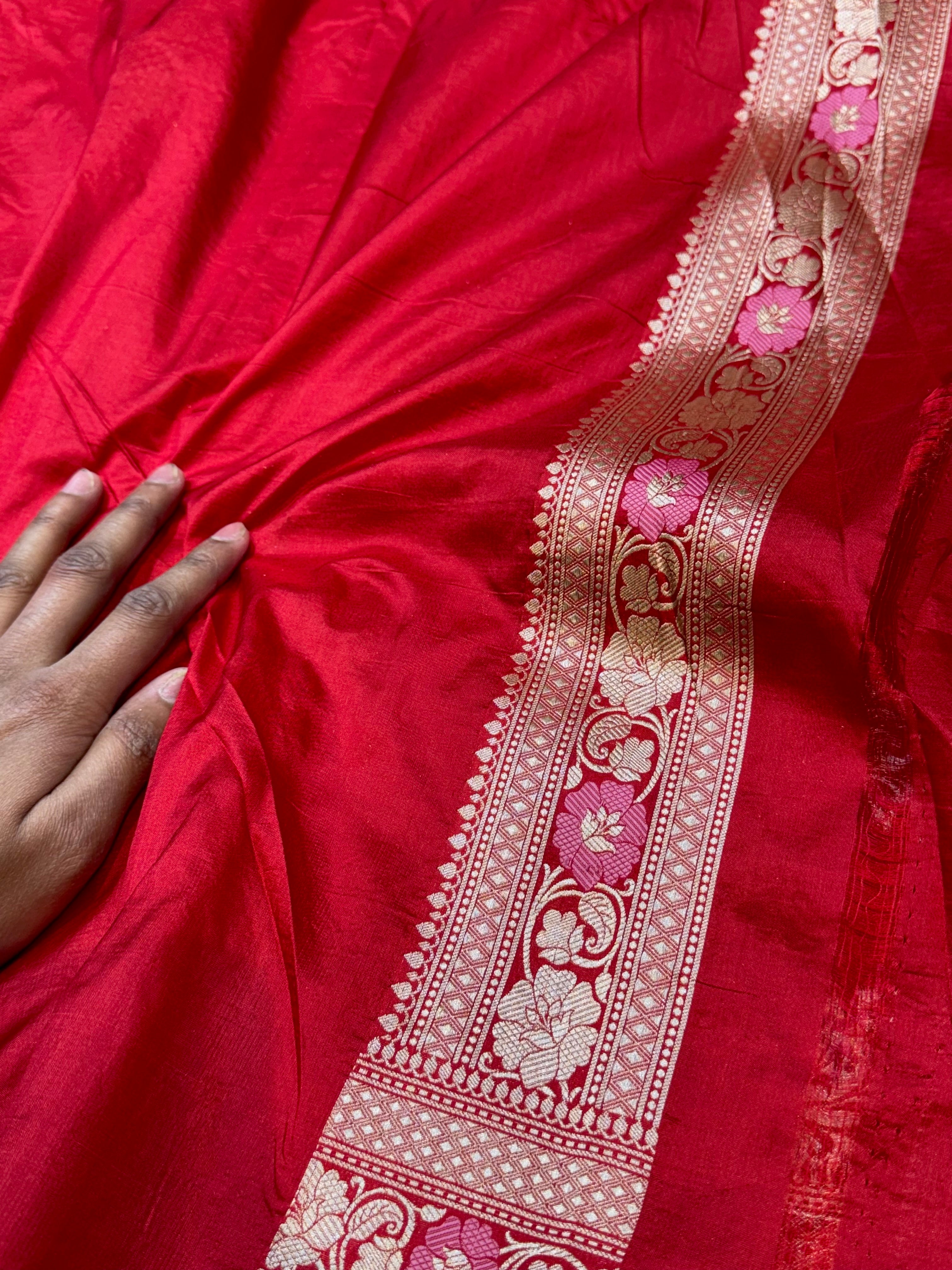 Prebook | Red 100% Pure Banarasi Katan Silk Meenakari Saree