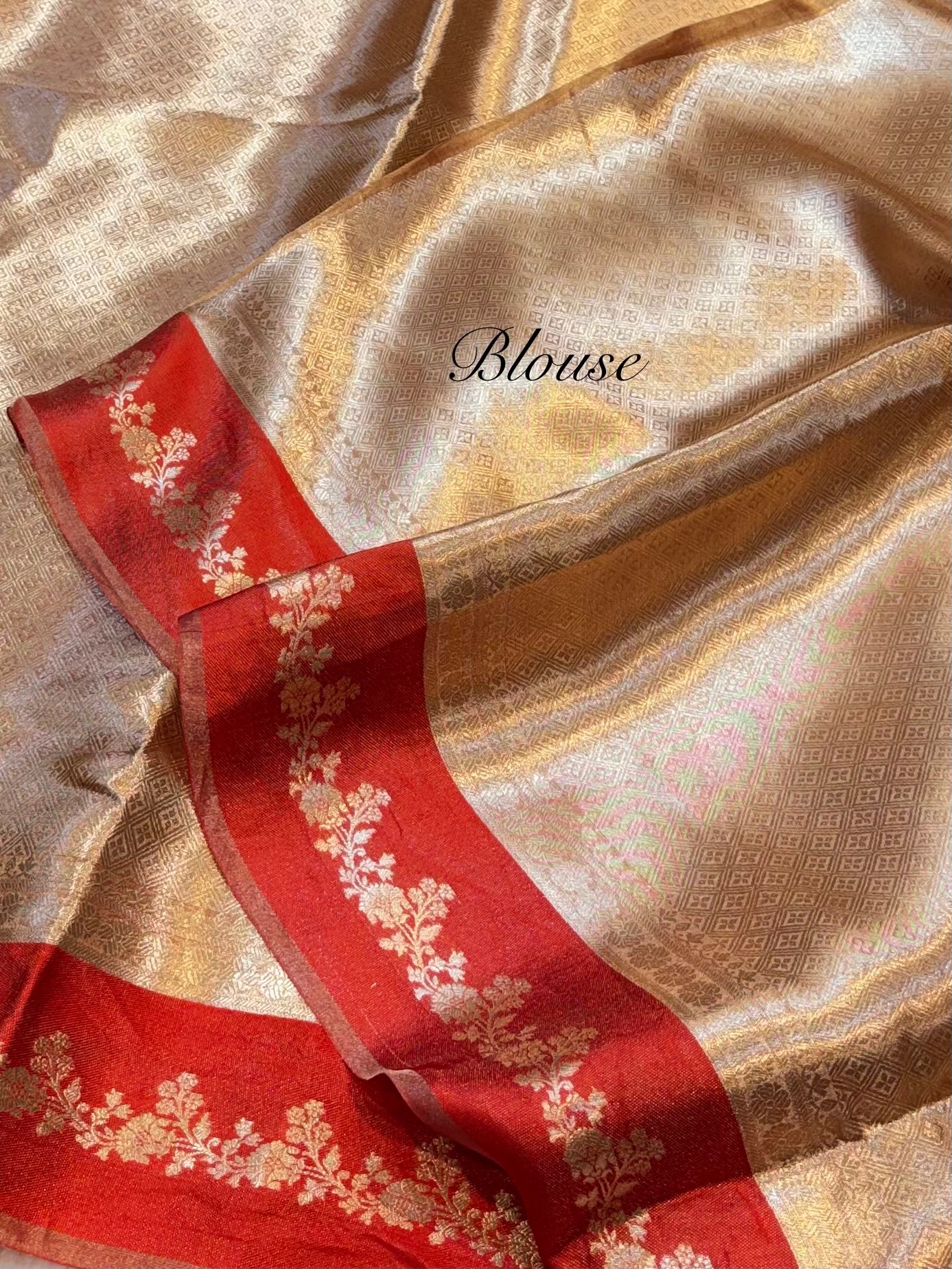 Red 100% Pure Banarasi Molten Tissue Silk Brocade Saree