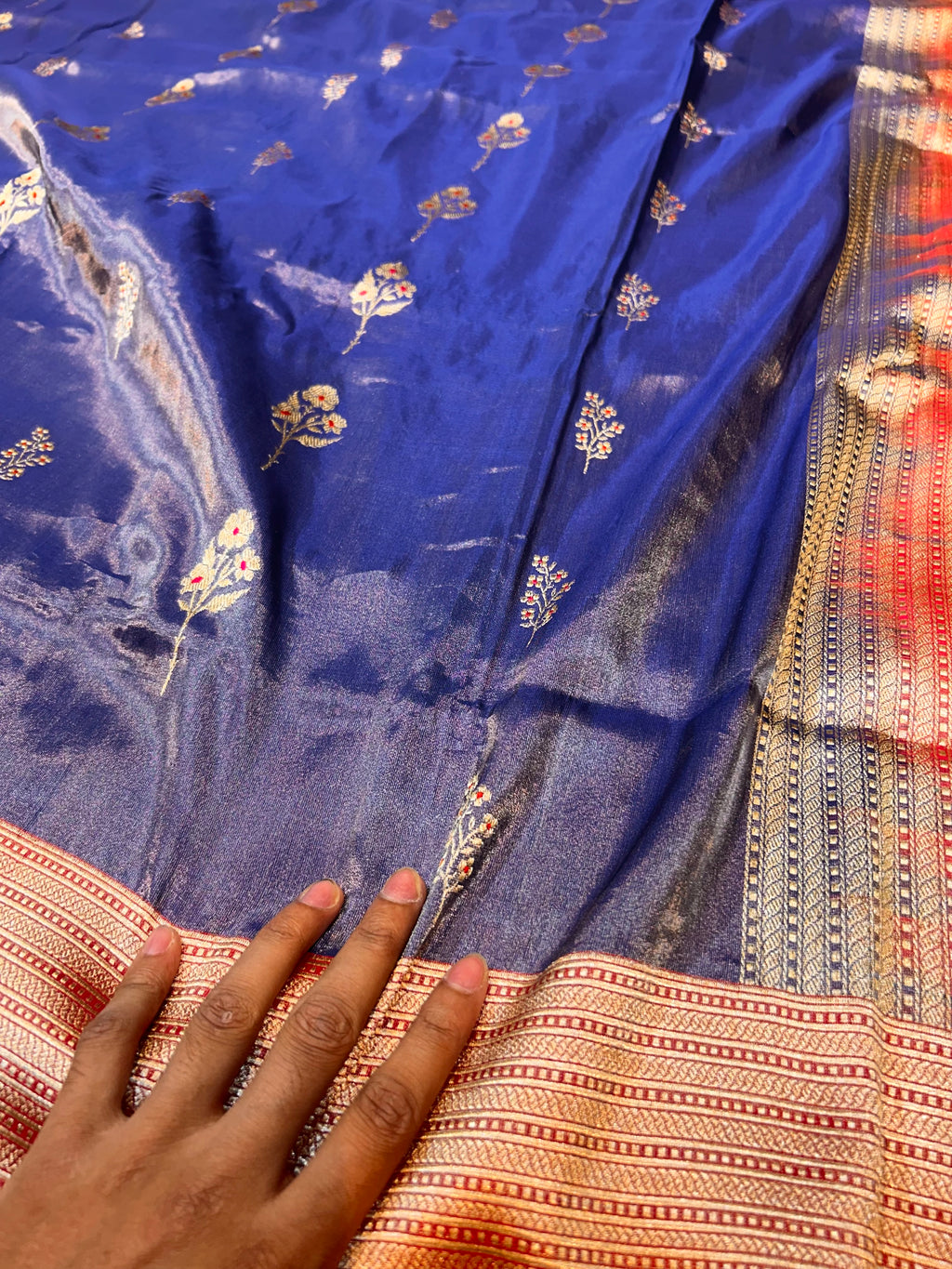 Diamond Blue 100% Pure Banarasi Tissue Silk Handloom Handwoven Saree
