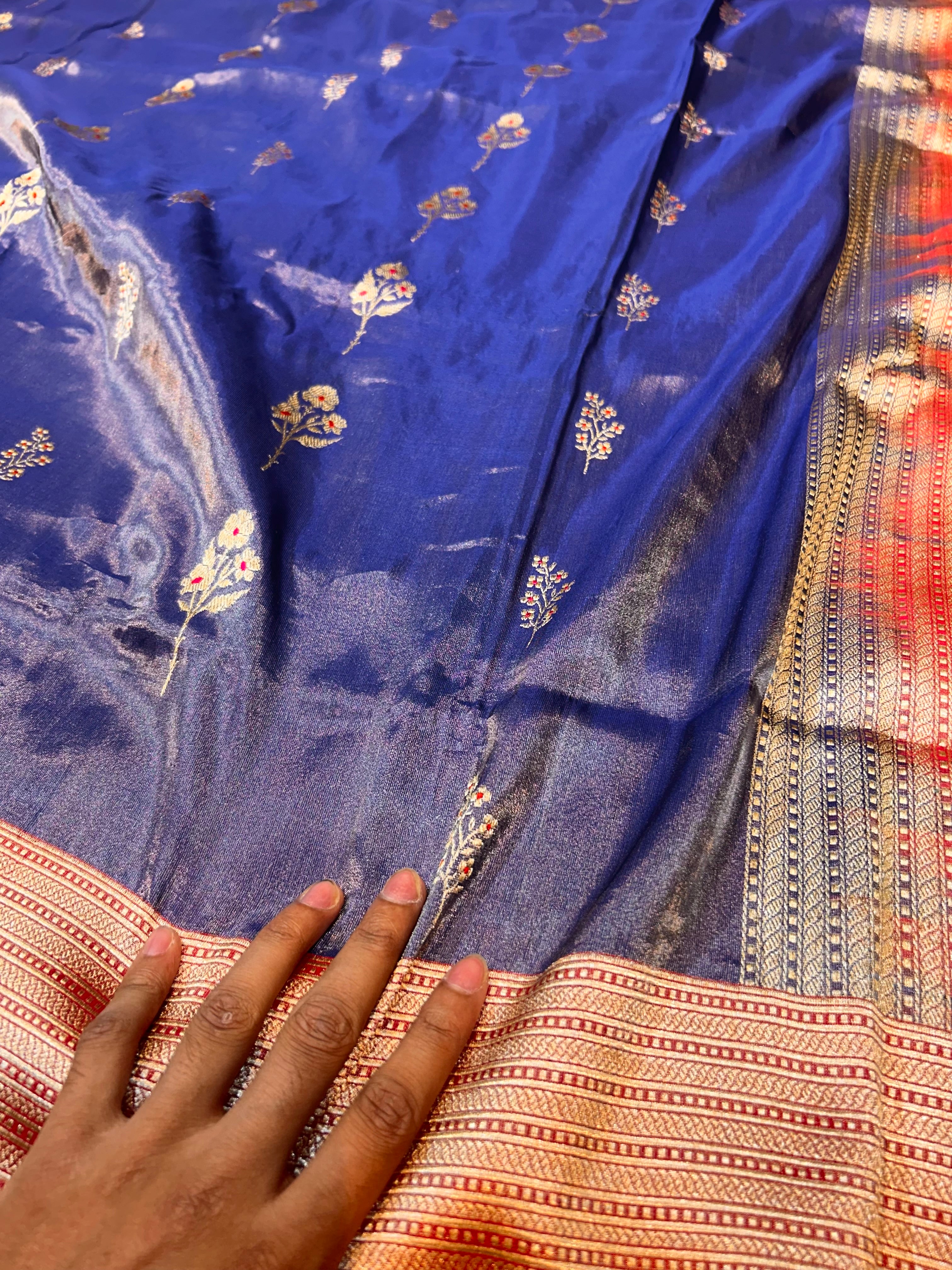 Diamond Blue 100% Pure Banarasi Tissue Silk Handloom Handwoven Saree