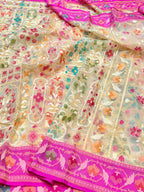 Half White 100% Pure Ektara Banarasi Kora Jamdani Saree