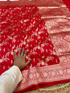Prebook | Red 100% Pure Banarasi Katan Silk Saree