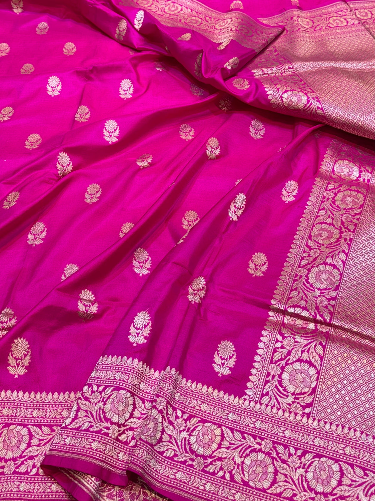 Fuscia Pink Pure Banarasi Katan Silk Saree