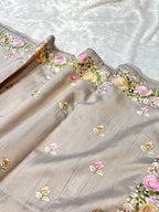 Mouse Tussar Silk Partywear Banarasi Embroidery with Tissue Applique Lightweight Sarees