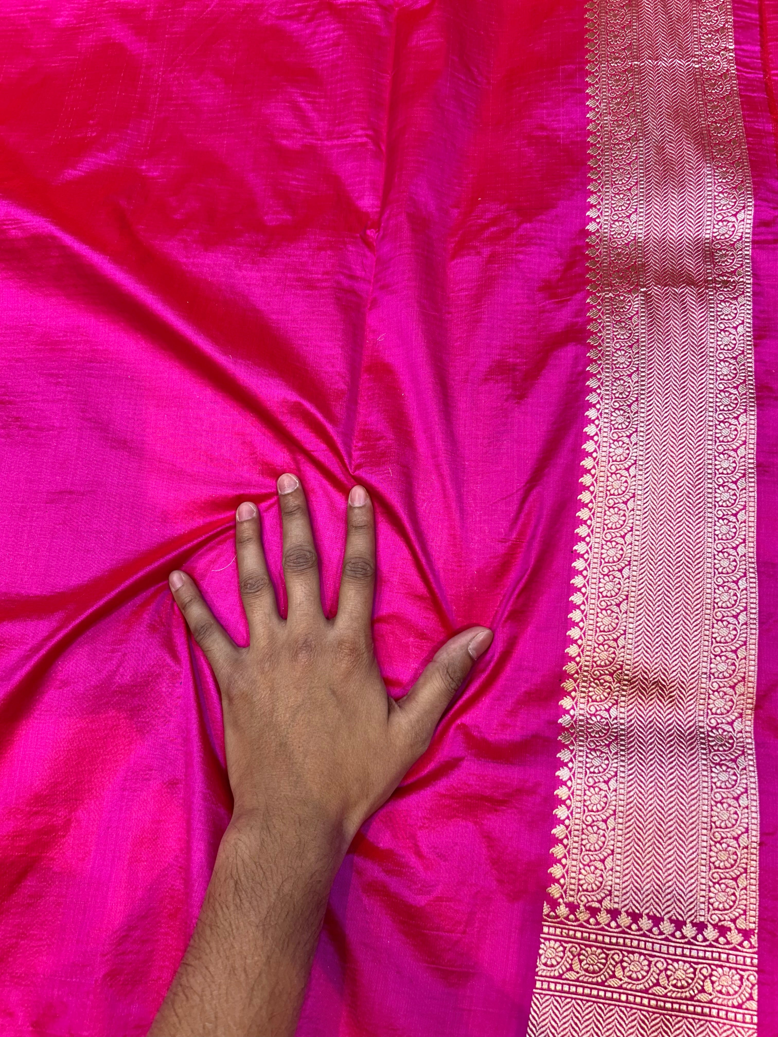 Rani Pink 100% Pure Banarasi Katan Silk Saree