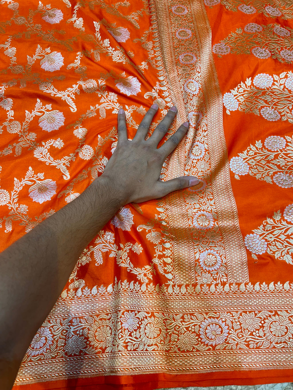 Fanta Orange 100% Pure Banarasi Katan Silk Meenakari Saree