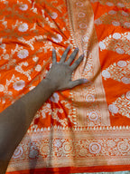 Fanta Orange 100% Pure Banarasi Katan Silk Meenakari Saree