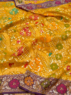 Sunflower Yellow 100% Pure Ektara Banarasi Kora Jamdani Saree