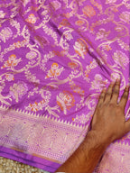 Fuscia Pink 100% Pure Banarasi Katan Silk Meenakari Saree