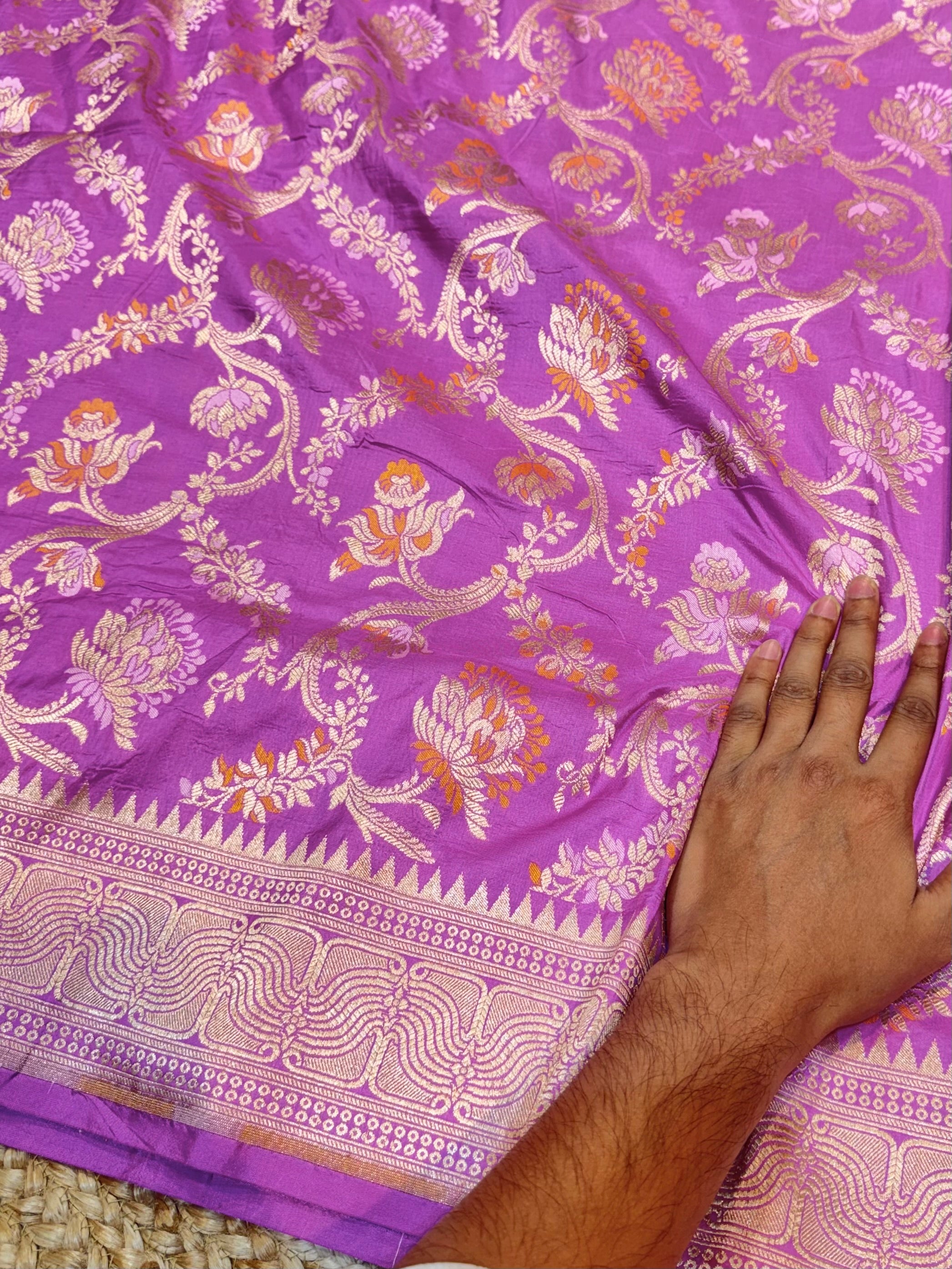 Fuscia Pink 100% Pure Banarasi Katan Silk Meenakari Saree
