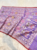 Prebook | Lavender Pure Banarasi Ektara Kora Jamdani Saree