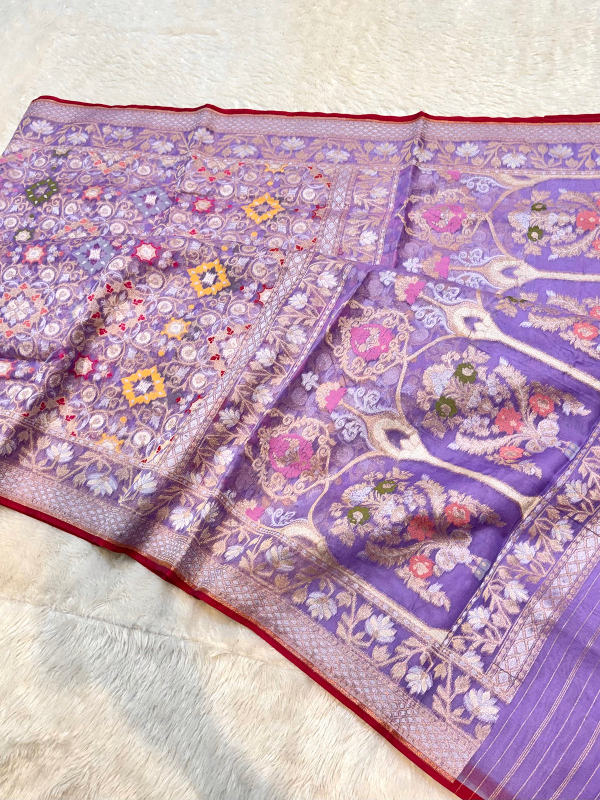 Prebook | Lavender Pure Banarasi Ektara Kora Jamdani Saree