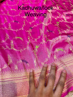 Magenta Pink 100% Pure Banarasi Tissue Silk Handloom Handwoven Saree