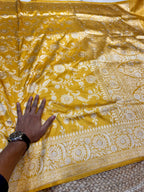 Haldi Yellow 100% Pure Banarasi Katan Silk Handloom Handwoven Pattu Saree