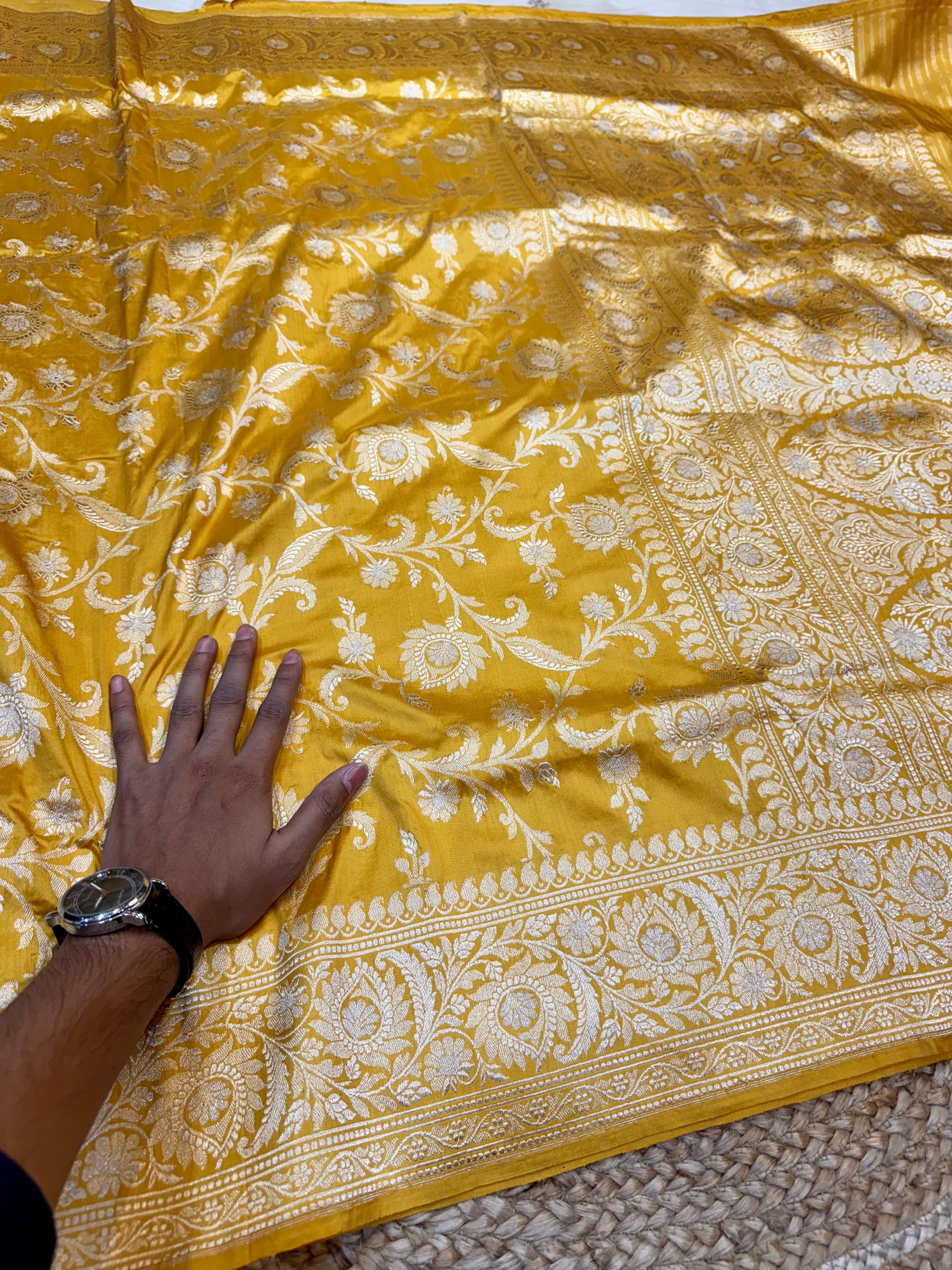 Haldi Yellow 100% Pure Banarasi Katan Silk Handloom Handwoven Pattu Saree