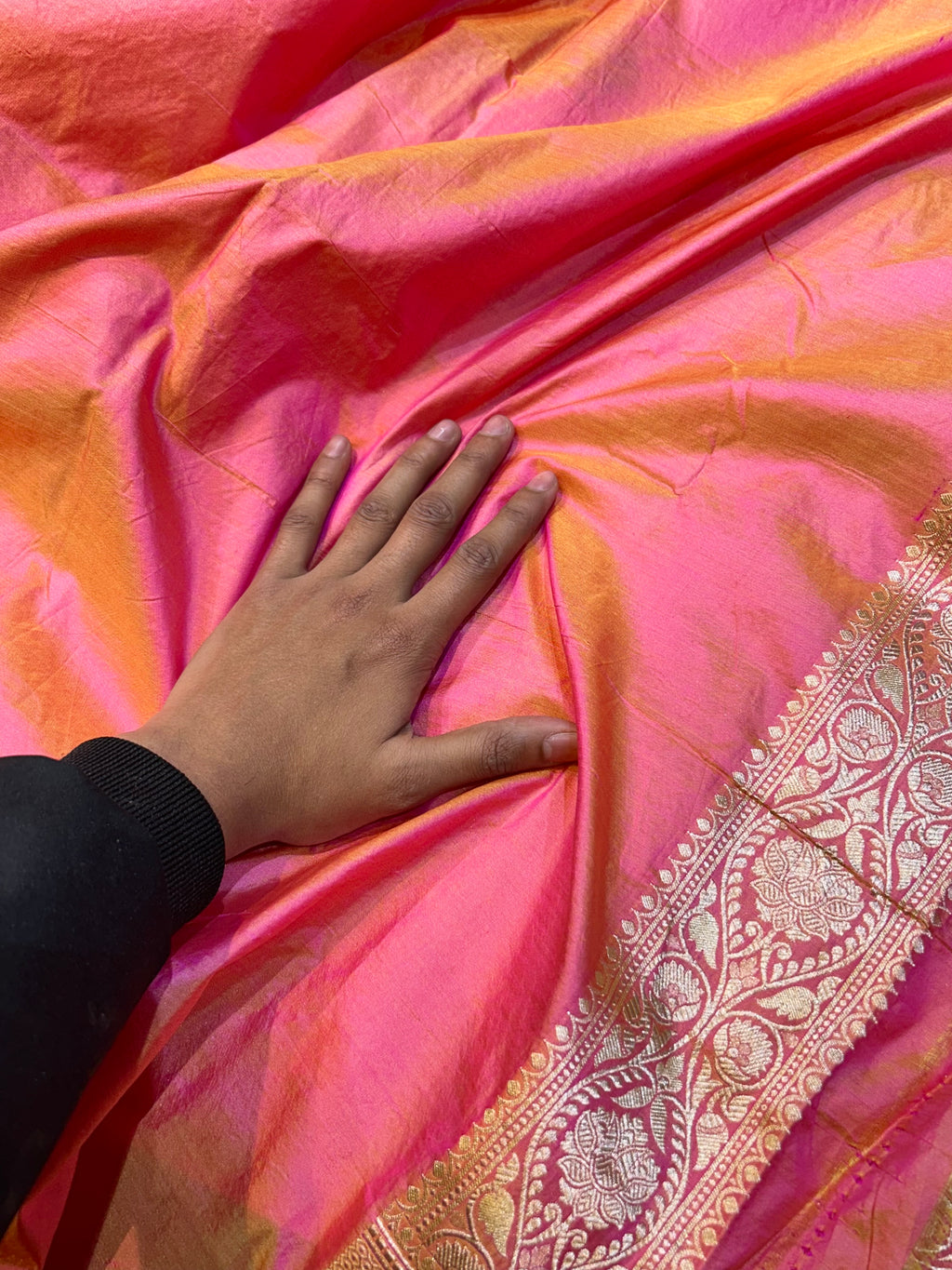 Dual Shade Pink Pure Banarasi Katan Silk Meenakari Saree