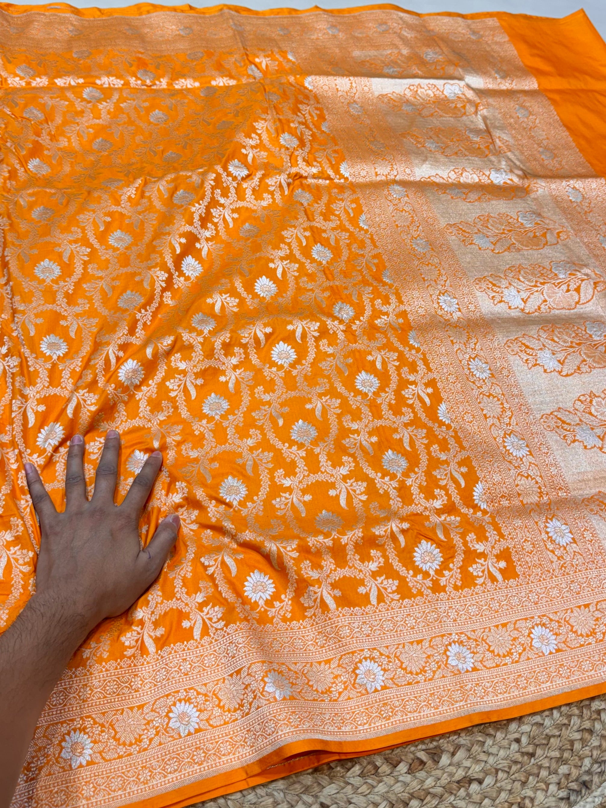 Orange 100% Pure Banarasi Katan Silk Meenakari Saree